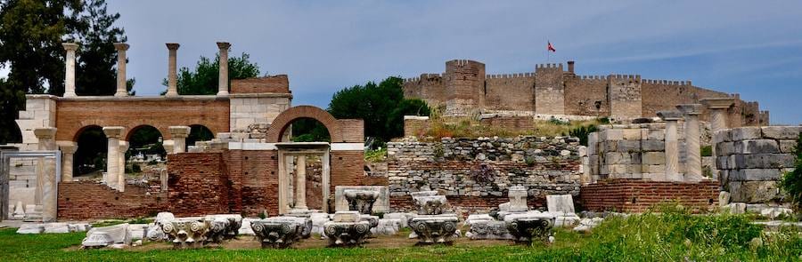 The Basilica of Saint John on Ayasuluk hill at Selçuk, below the walls of the old fortress