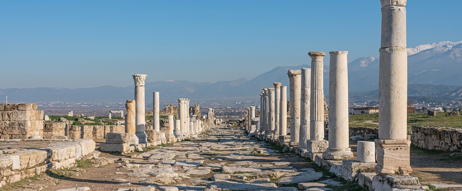 An ancient paved street at Laodicea, lined with column bases